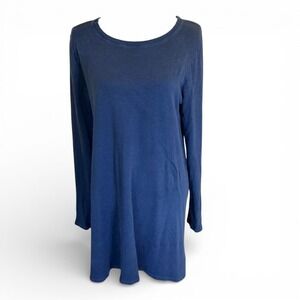 CP Shades Navy Blue Cotton Linen Blend Cozy Long Sleeve Tunic Dress Size Medium